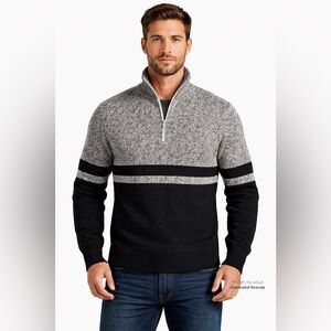 Ralph Lauren Men’s L Black Grey Quarter Zip Cotton Sweater Golf Preppy